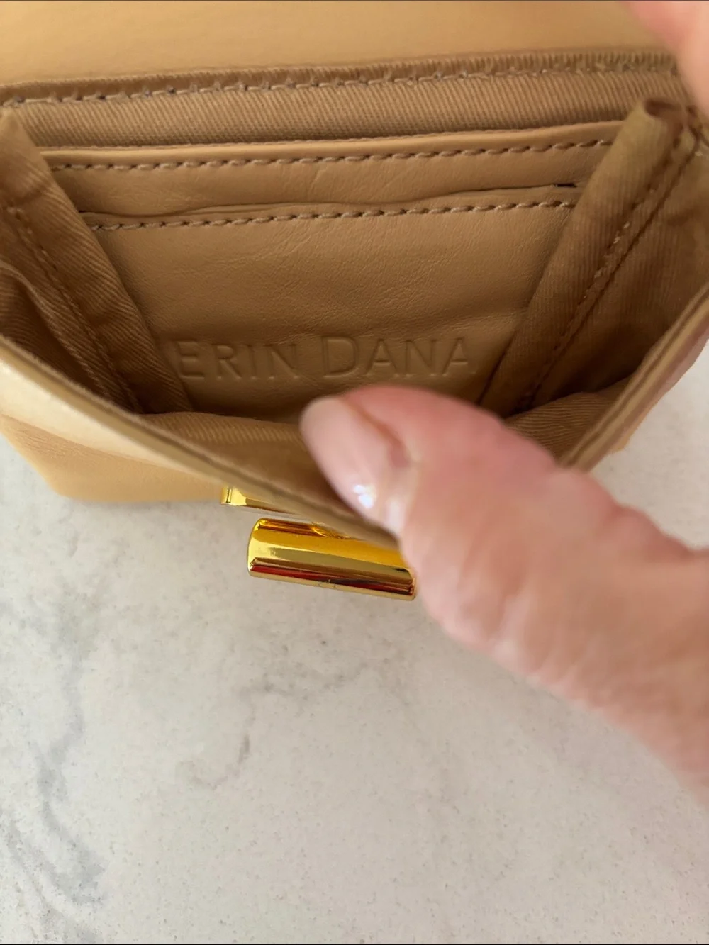 Compact Tan Leather Wallet with Gold Turn-Lock